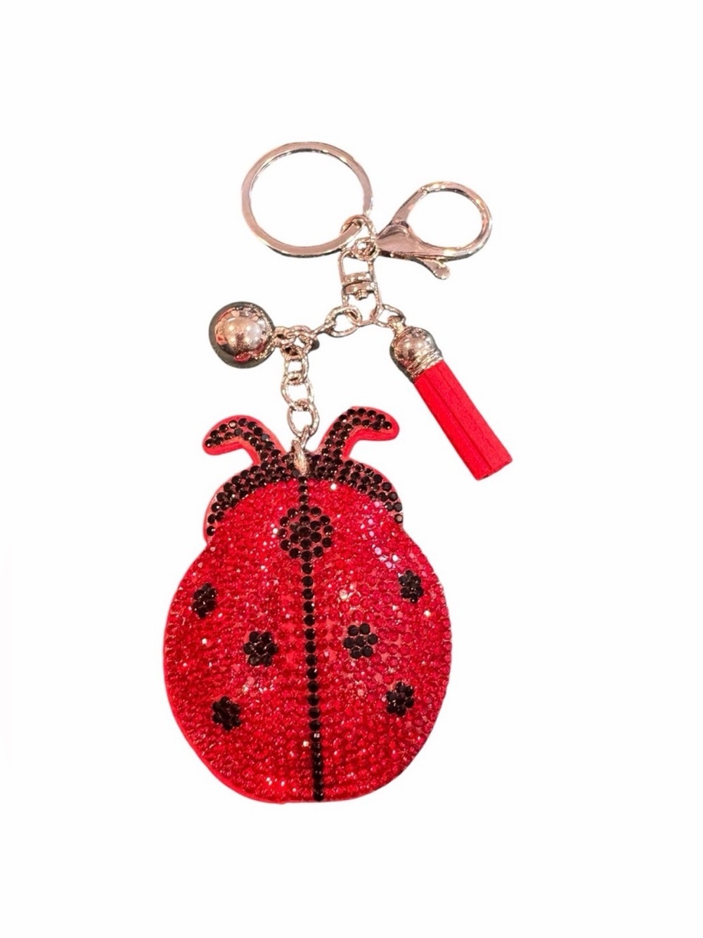 Ladybug Crystal Keychain or bag Charm. Vibrant red.